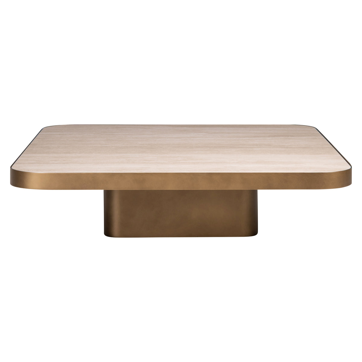 Salontafel Claridge beige glas 100 cm, vooraanzicht op witte achtergrond