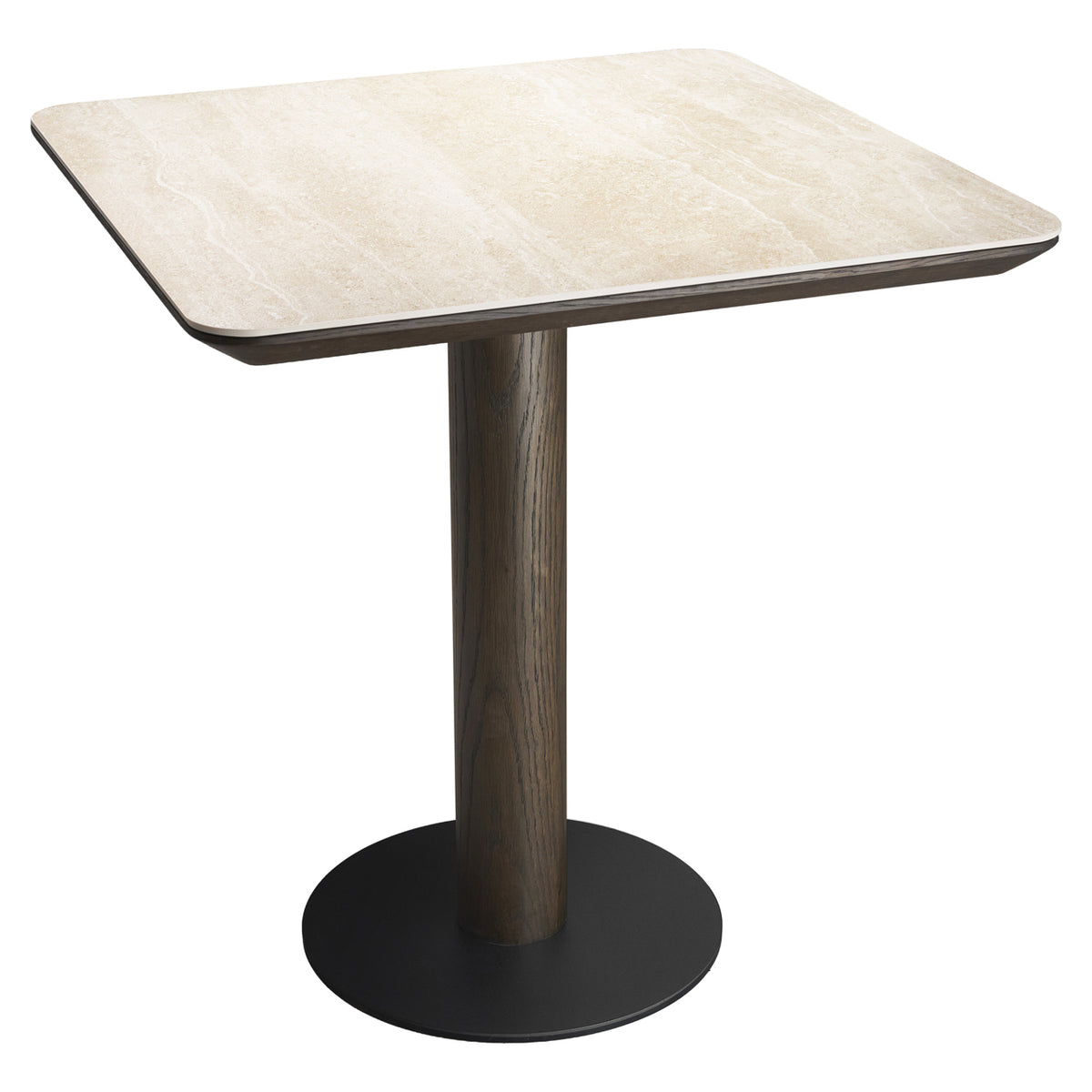 Eettafel Ritz bruin mdf 70 cm, schuin vooraanzicht op witte achtergrond