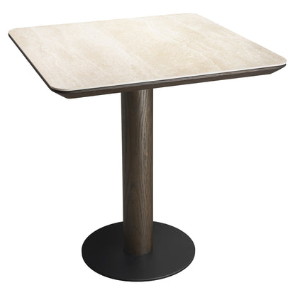 Eettafel Ritz bruin mdf 70 cm, schuin vooraanzicht op witte achtergrond