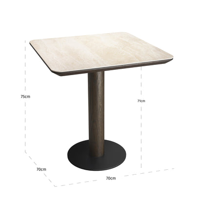 Eettafel Ritz bruin mdf 70 cm, maatvoering met afmetingen