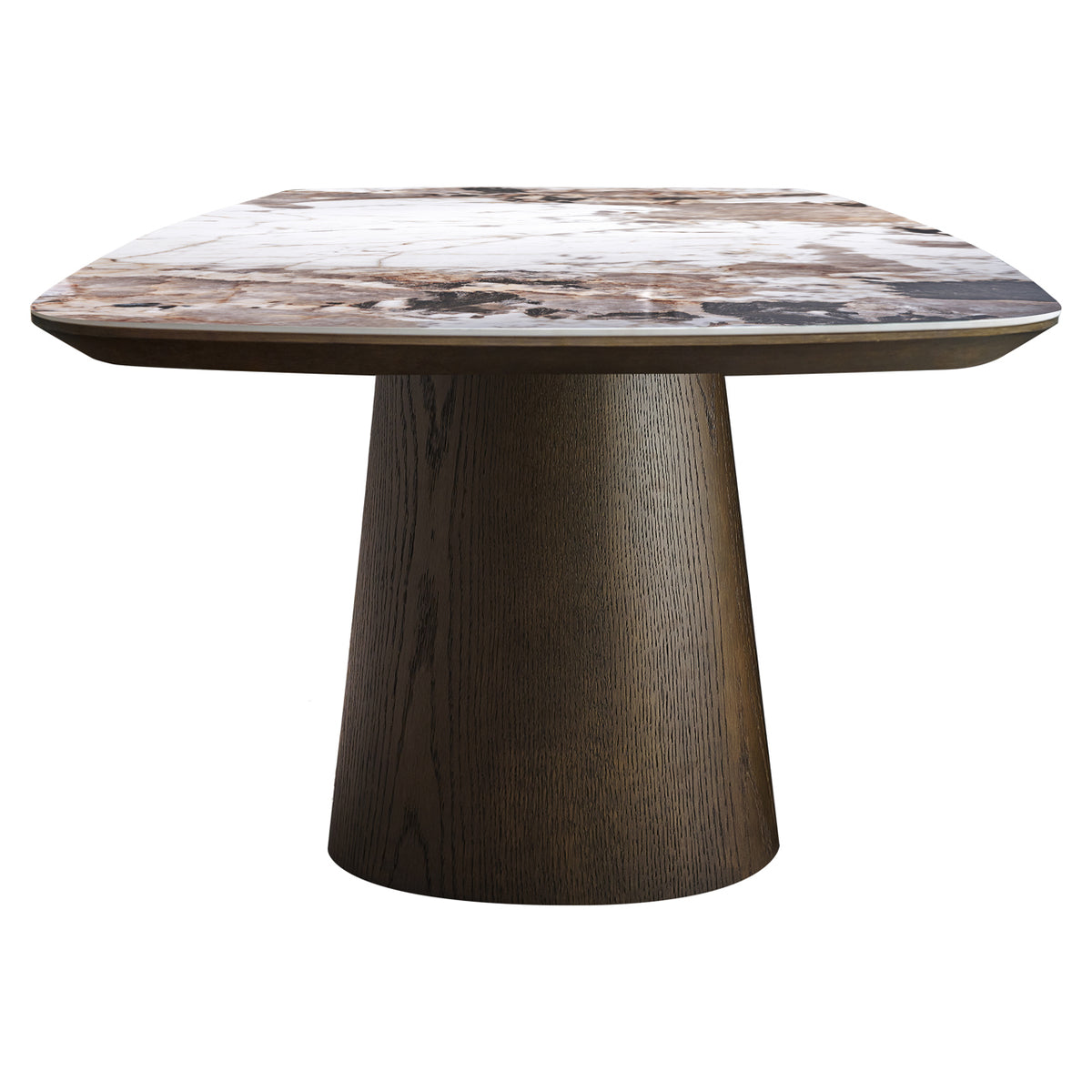 Eettafel Langford bruin mdf 200 cm, zijaanzicht op witte achtergrond
