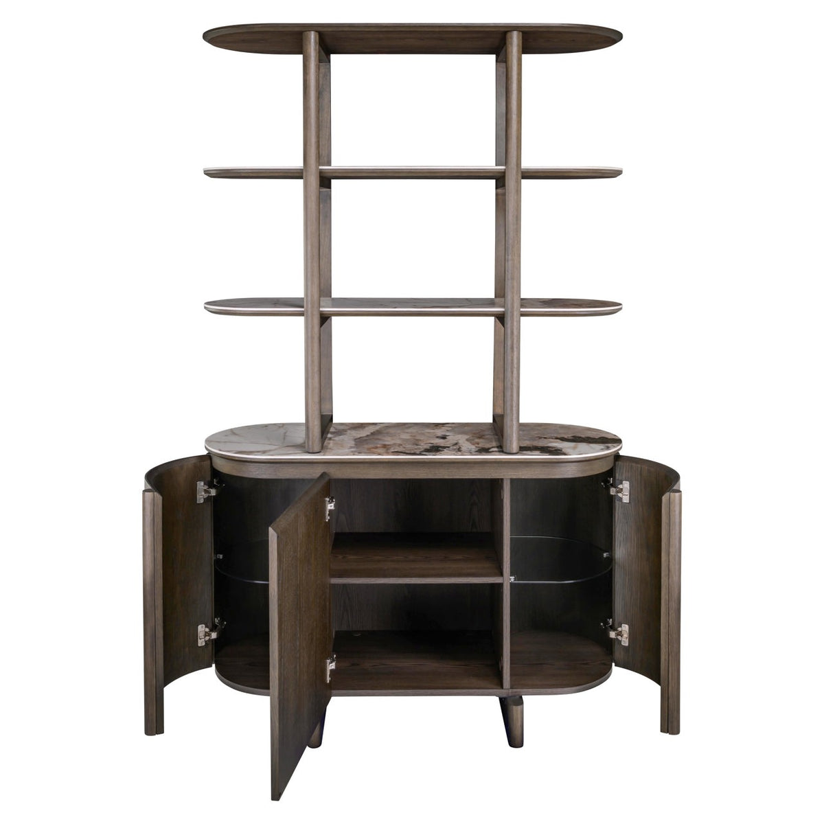 Vitrinekast Langford bruin mdf, detail van de functie