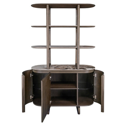 Vitrinekast Langford bruin mdf, detail van de functie