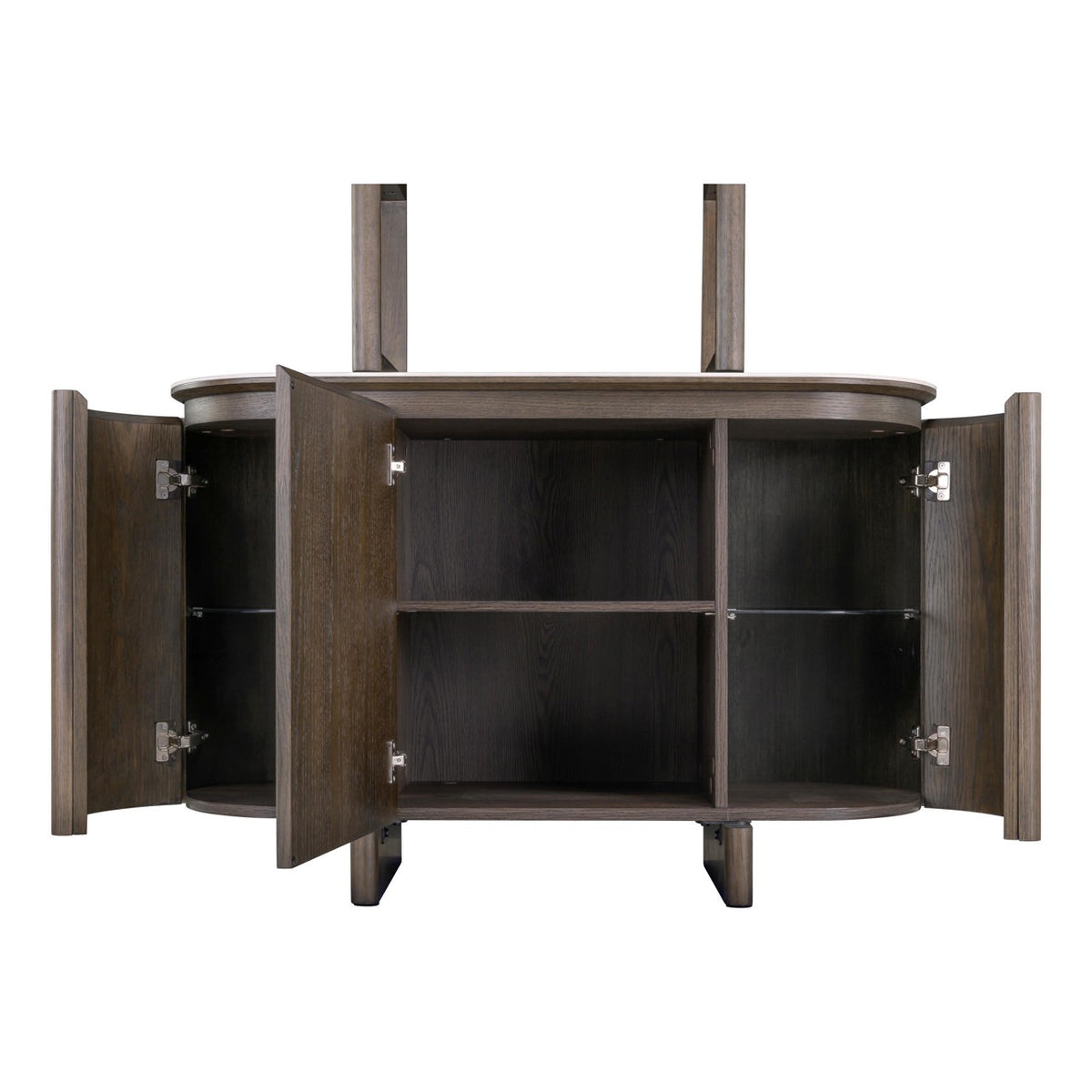 Vitrinekast Langford bruin mdf, detail van de functie