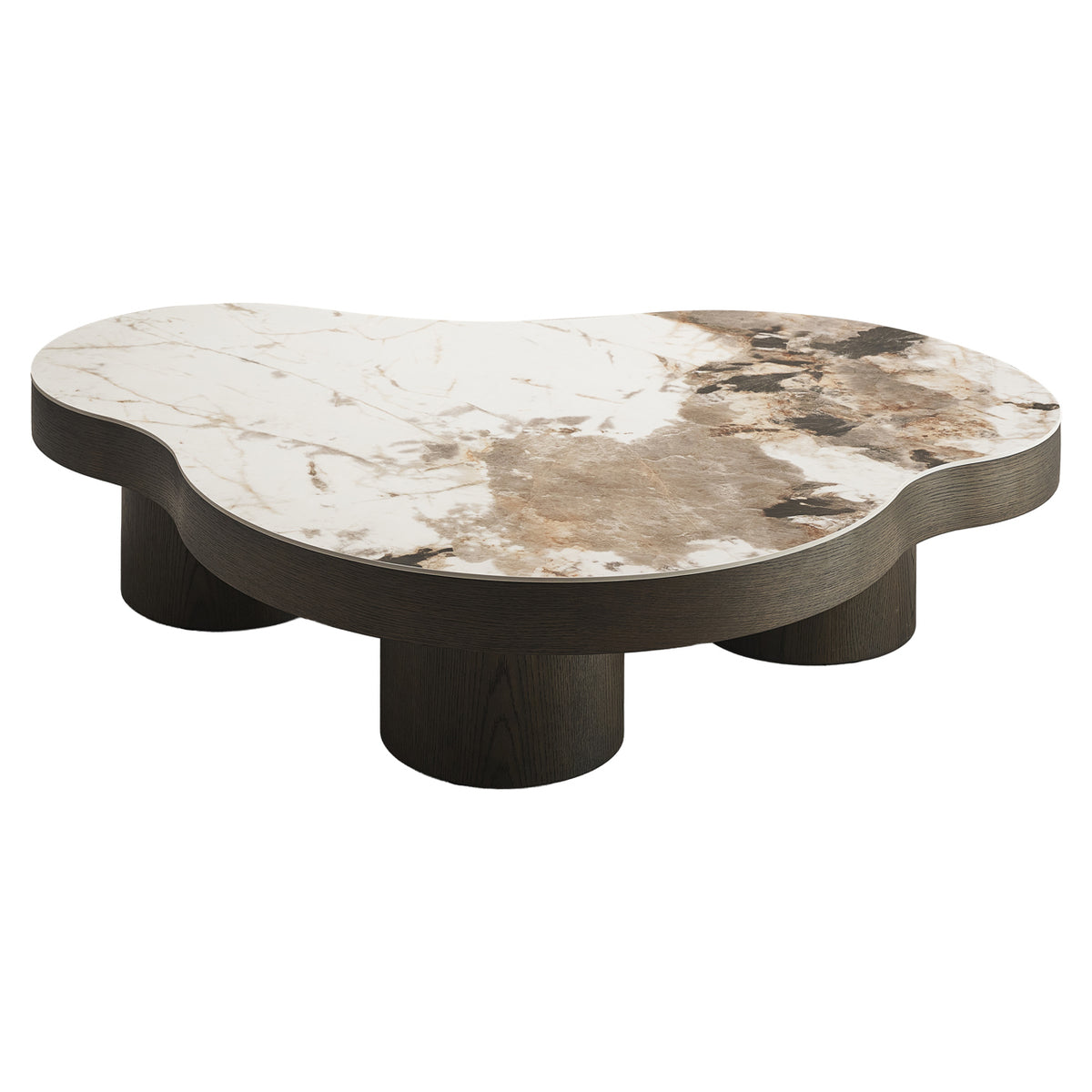 Salontafel Langford bruin mdf, schuin achteraanzicht op witte achtergrond