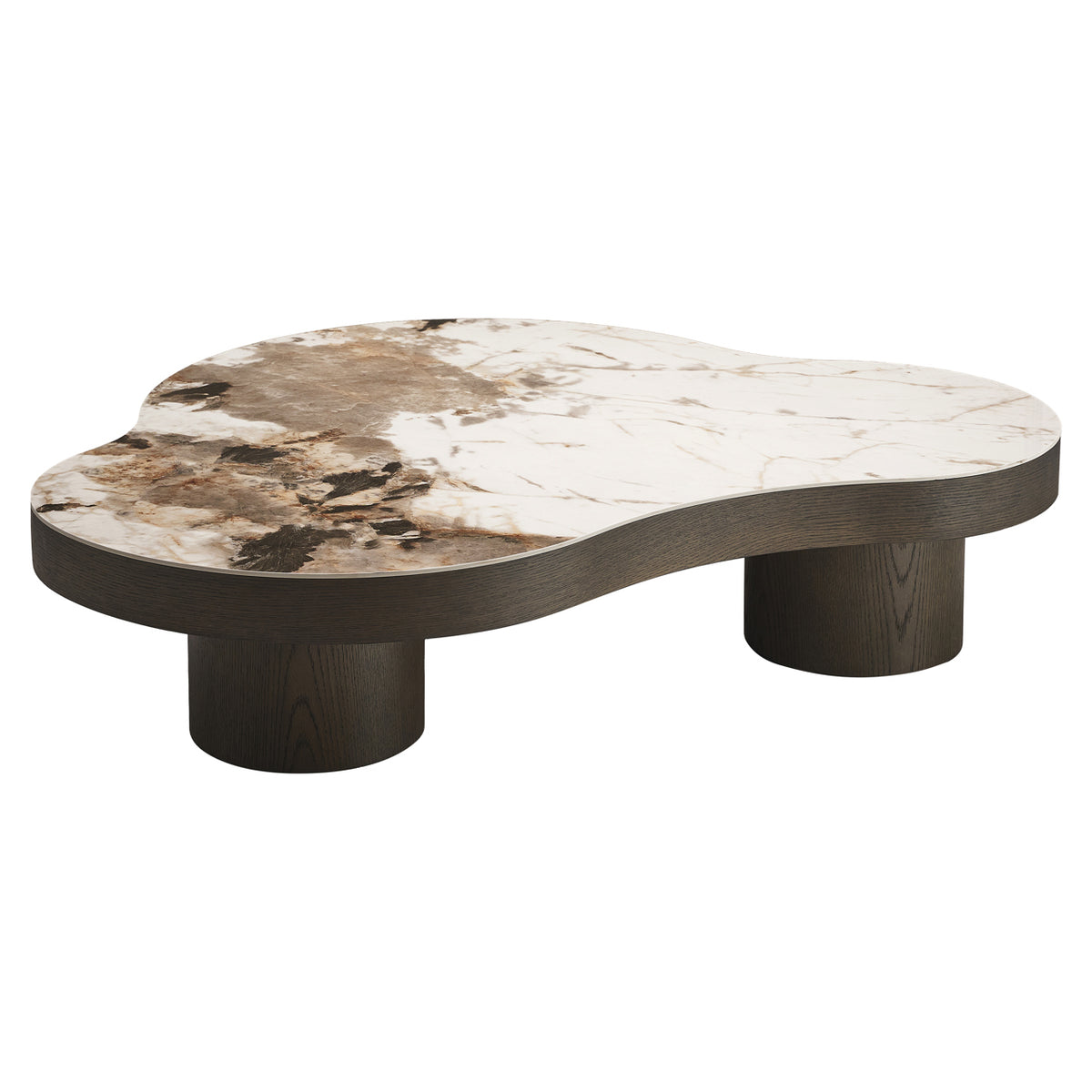 Salontafel Langford bruin mdf, schuin vooraanzicht op witte achtergrond