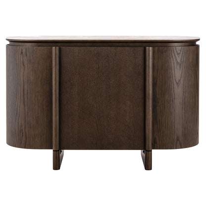 Dressoir Langford bruin mdf 3 deuren, vooraanzicht op witte achtergrond