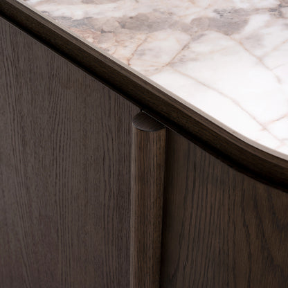 Dressoir Langford bruin mdf 3 deuren, detail van het materiaal