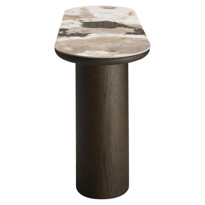 Sidetable Langford bruin mdf, zijaanzicht op witte achtergrond