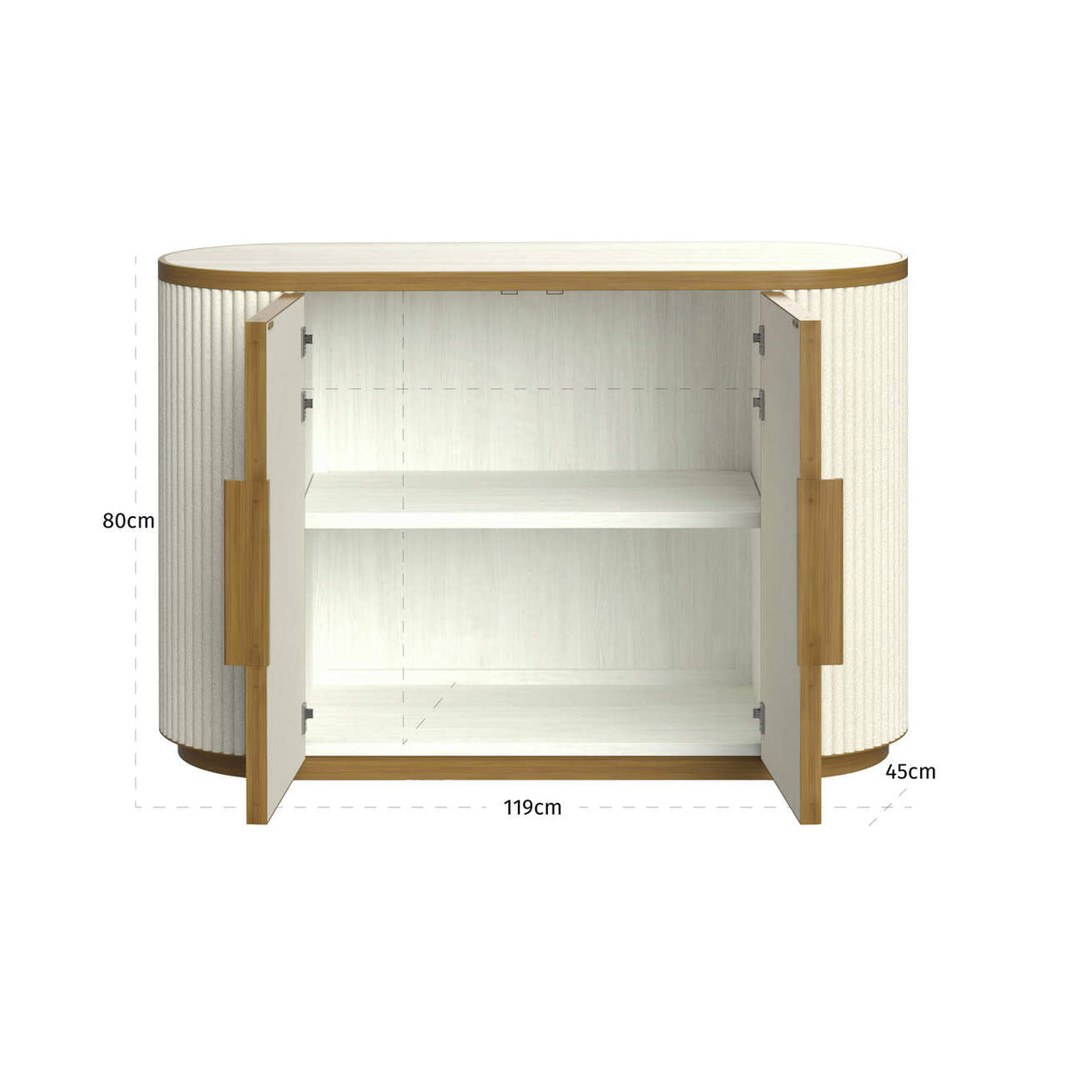 Dressoir Tivoli wit keramiek, maatvoering met afmetingen