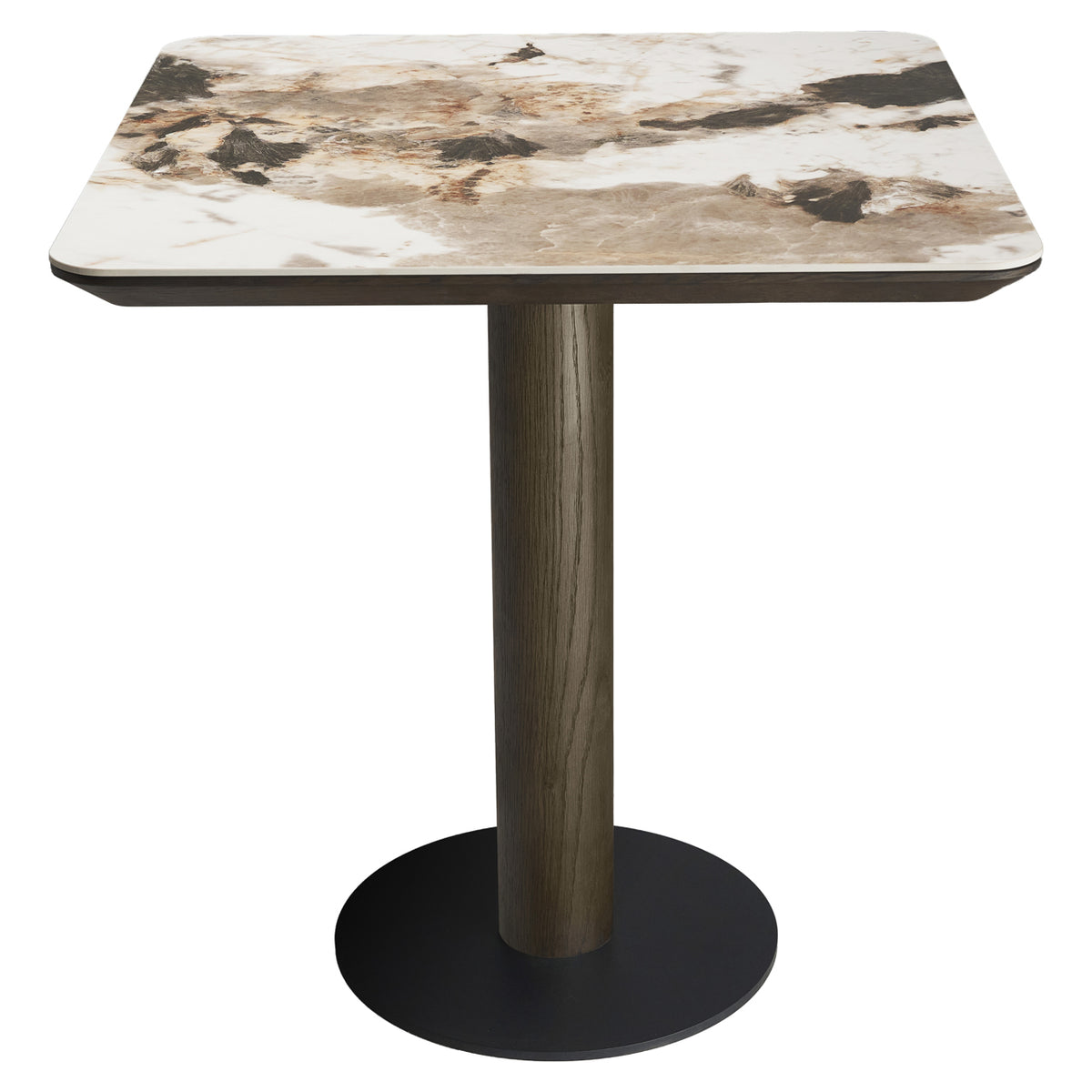 Eettafel Langford bruin mdf, vooraanzicht op witte achtergrond