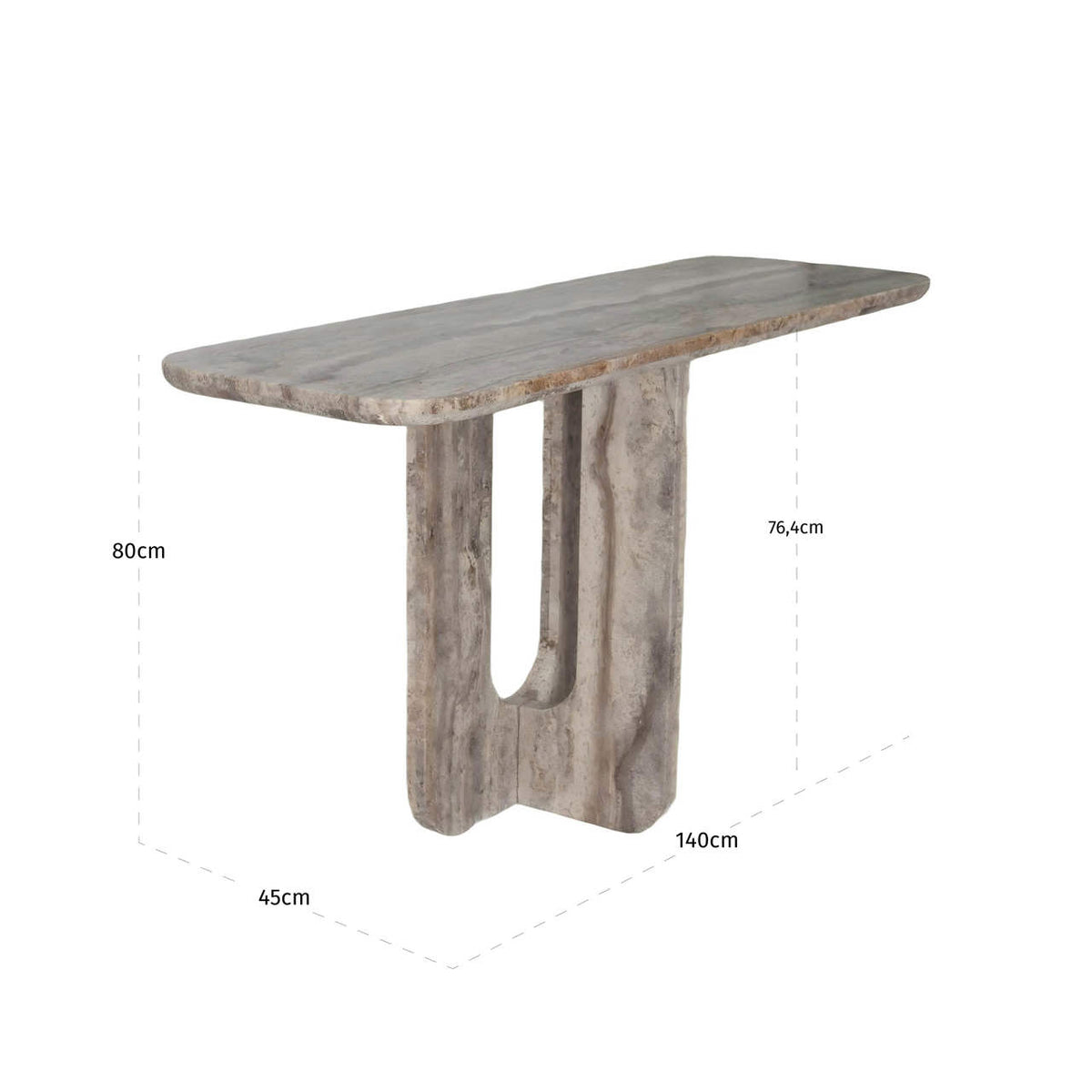 Sidetable Westin grijs travertin, maatvoering met afmetingen