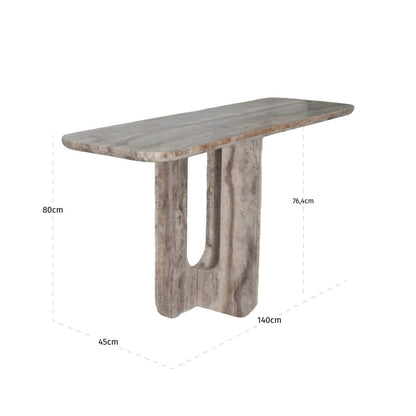 Sidetable Westin grijs travertin, maatvoering met afmetingen