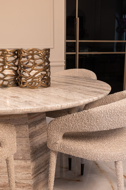 Eettafel Westin grijs travertin, detail van het materiaal