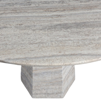 Eettafel Westin grijs travertin, detail van het materiaal