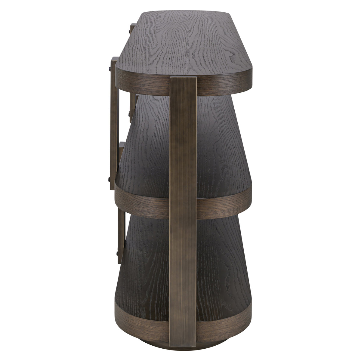 Sidetable Ellington bruin mdf, zijaanzicht op witte achtergrond