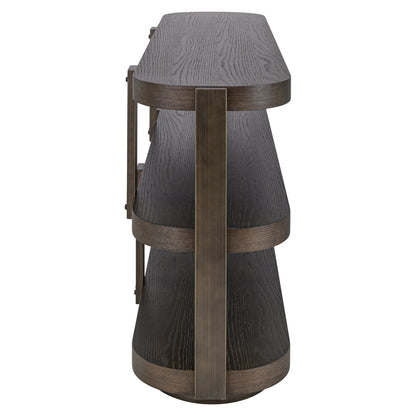 Sidetable Ellington bruin mdf, zijaanzicht op witte achtergrond