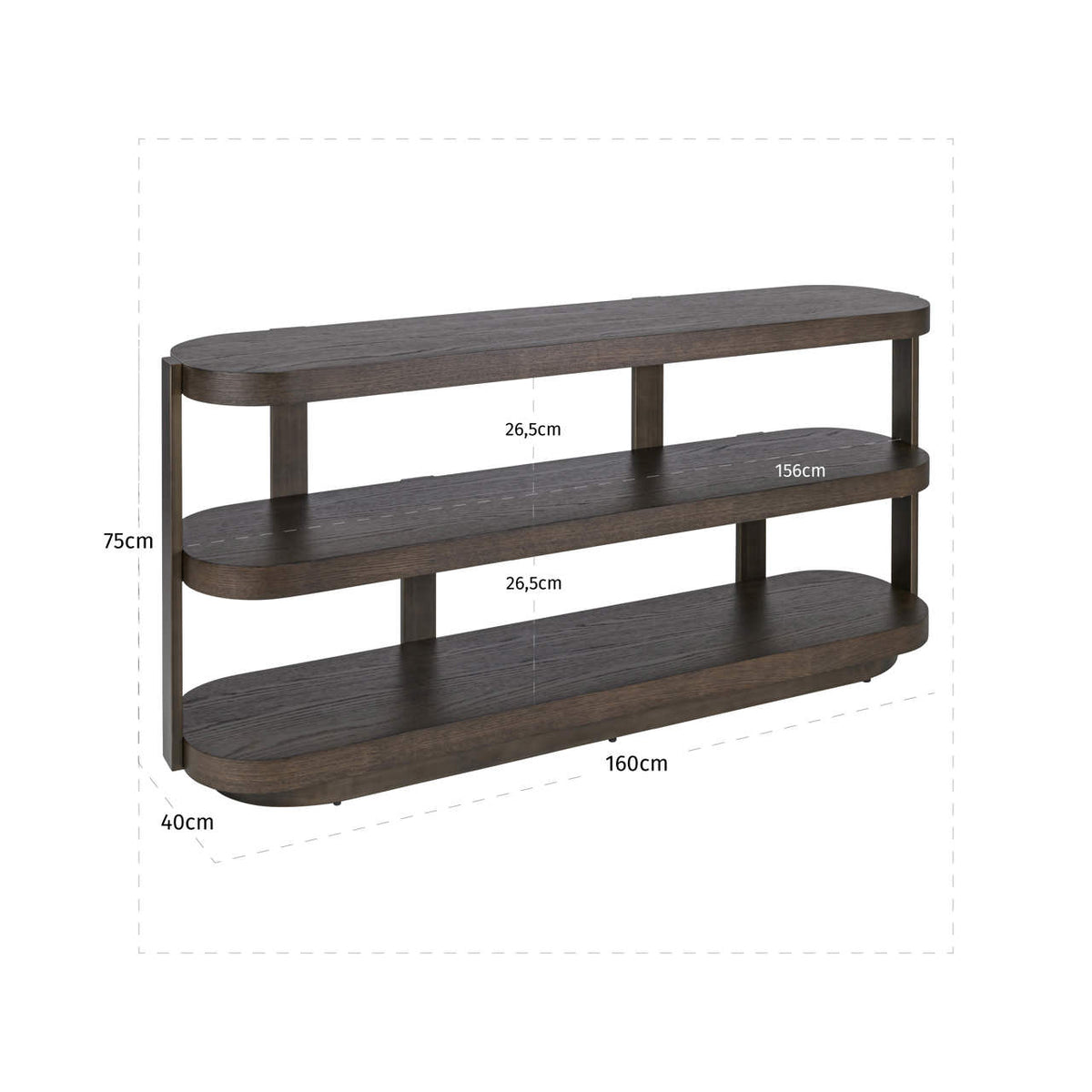 Sidetable Ellington bruin mdf, maatvoering met afmetingen