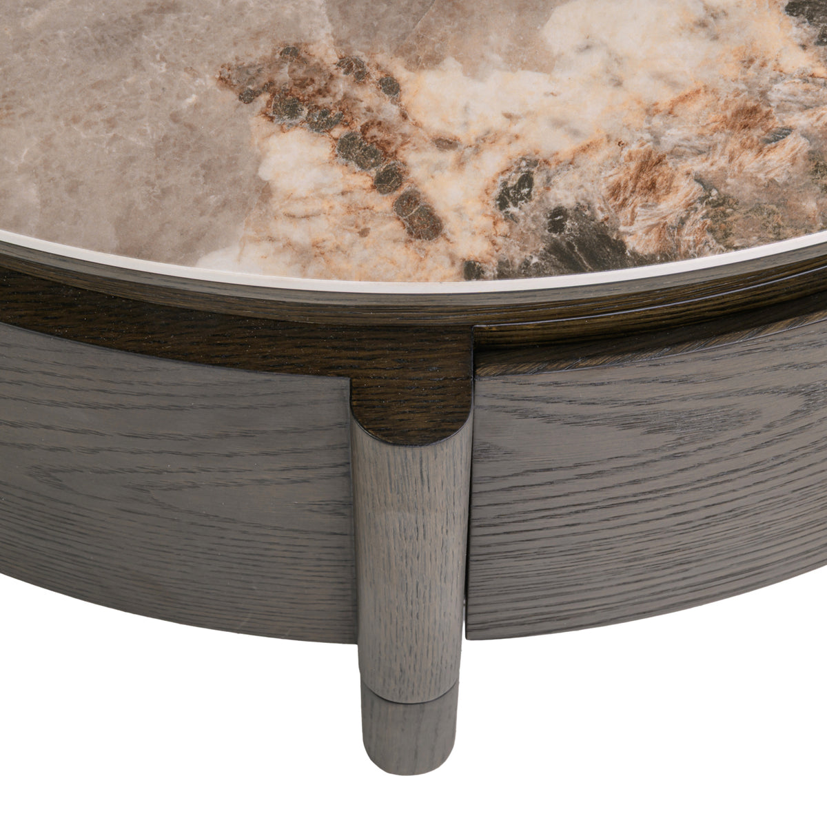 Salontafel Langford bruin mdf, detail van het materiaal