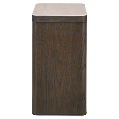 Bijzettafel Nando bruin mdf, zijaanzicht op witte achtergrond