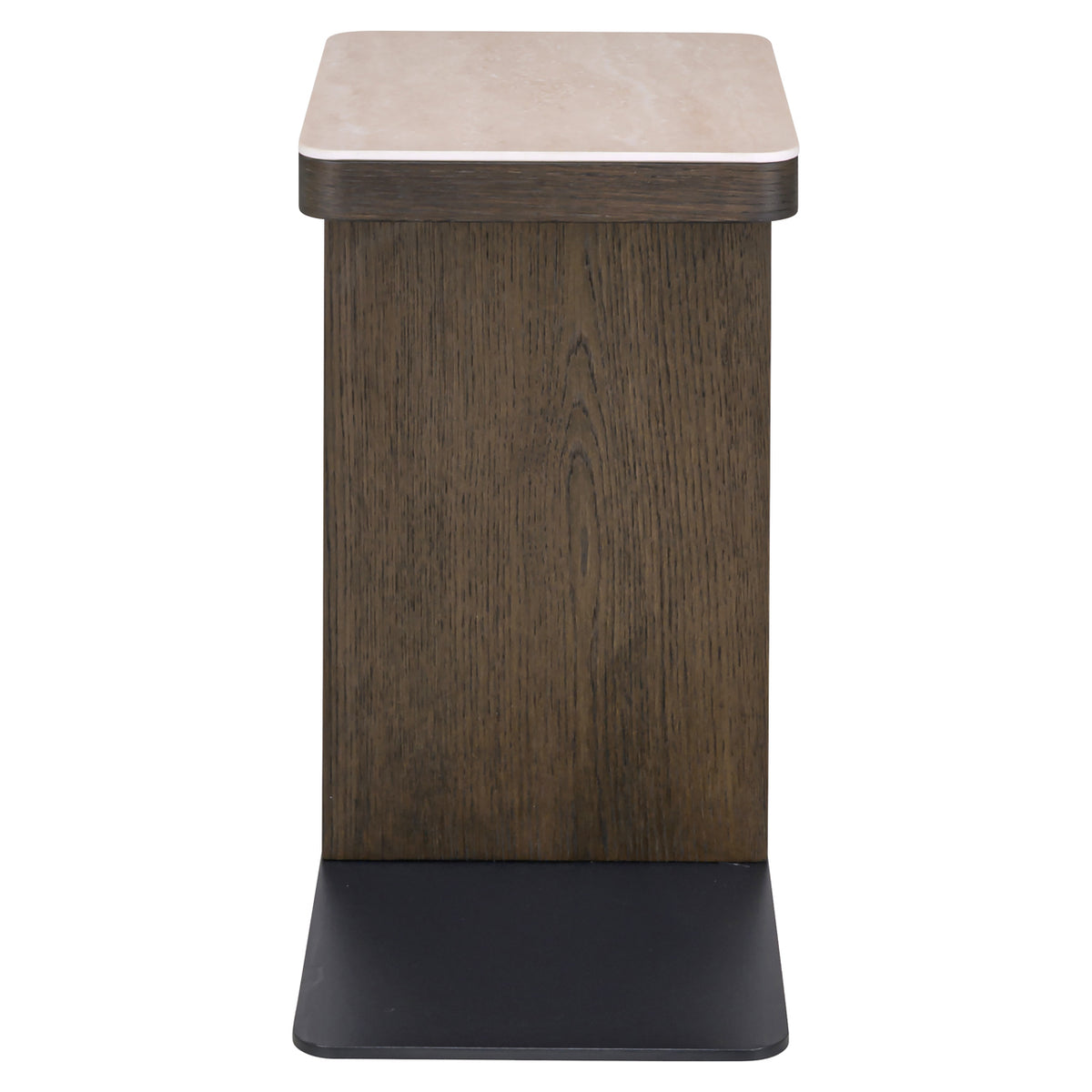 Bijzettafel Nando bruin mdf, achteraanzicht op witte achtergrond