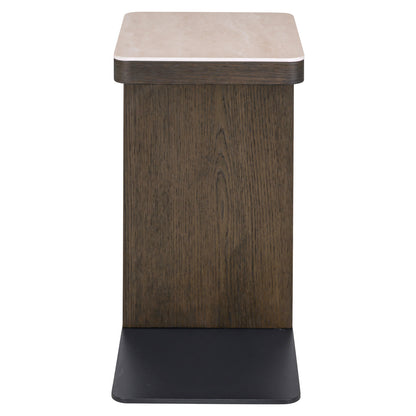 Bijzettafel Nando bruin mdf, achteraanzicht op witte achtergrond