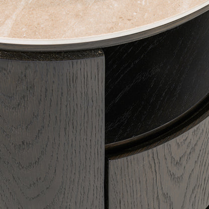Nachtkast Nando bruin mdf, detail van het materiaal