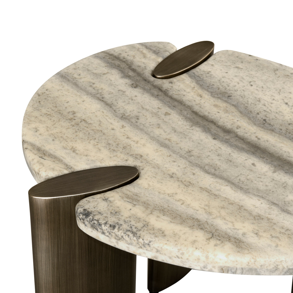 Bijzettafel Arcadia grijs travertin, detail van het materiaal