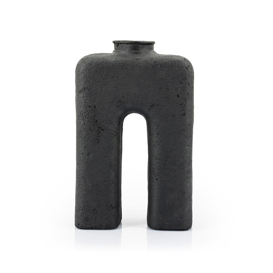 Vaas & Pot Arc zwart ecomix 38 cm, vooraanzicht op witte achtergrond
