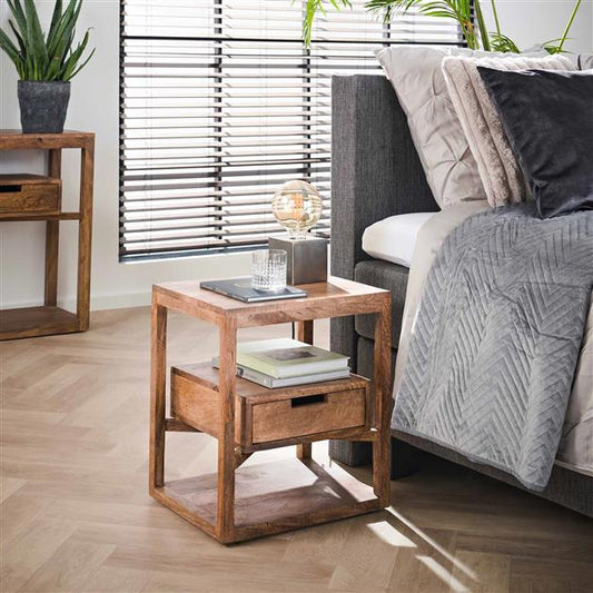 Nachtkastje Sahara | 1 Lade | Zandkleur Massief Mango