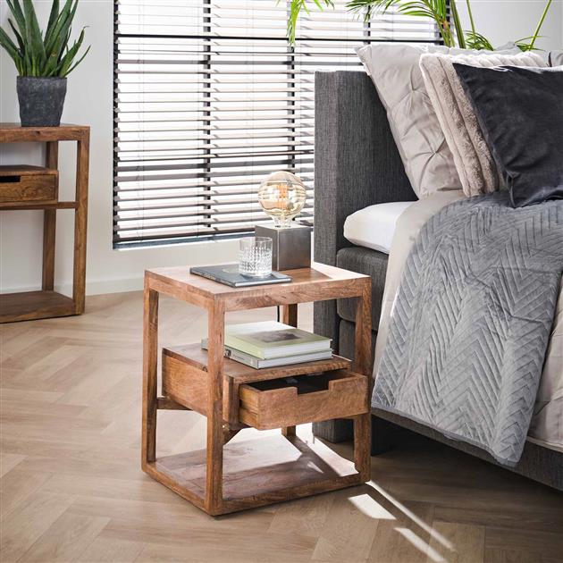 Nachtkastje Sahara | 1 Lade | Zandkleur Massief Mango