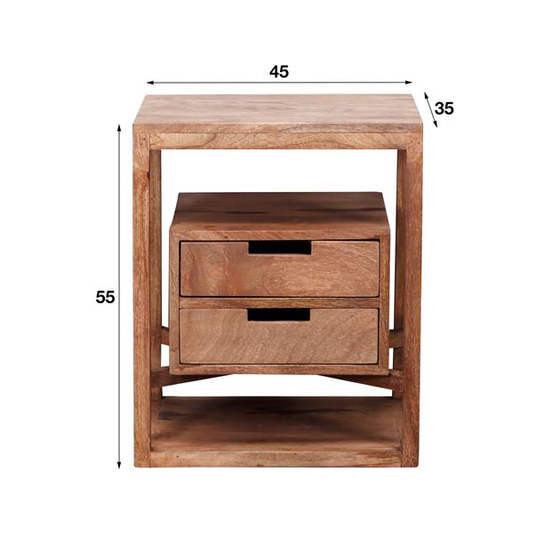 Nachtkastje Sahara | 2 Lades | Zandkleur Massief Mango