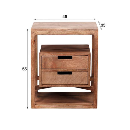 Nachtkastje Sahara | 2 Lades | Zandkleur Massief Mango