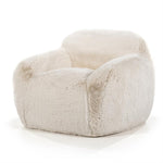 Fauteuil Hug beige polyester, schuin vooraanzicht op witte achtergrond