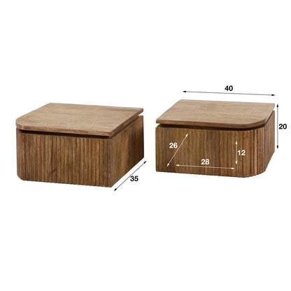 Nachtkastje Wave | 1 Lade | Set van 2 | Naturel Mangohout