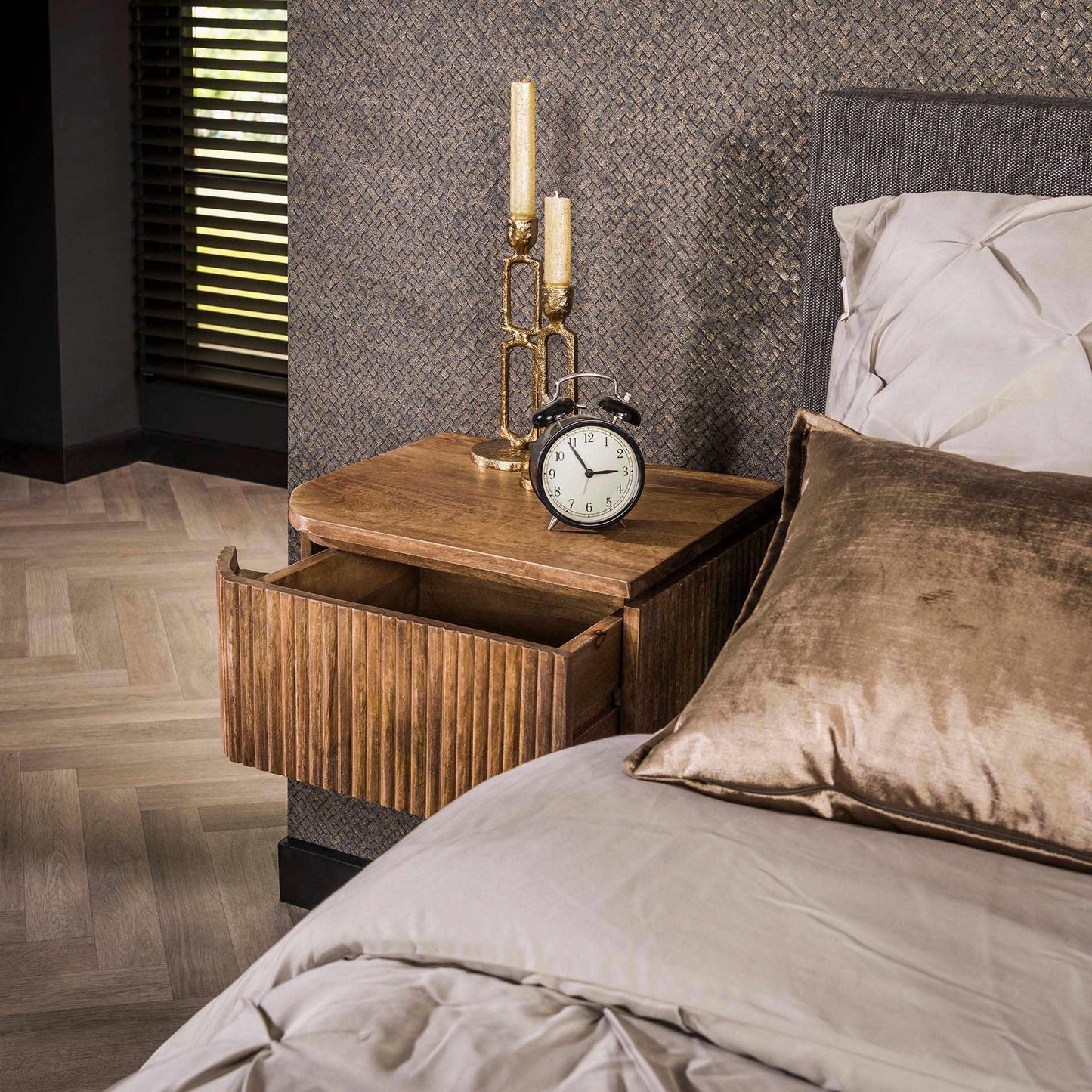 Nachtkastje Wave | 1 Lade | Set van 2 | Naturel Mangohout