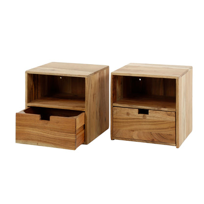 Nachtkastje Alicia | 1 Lade | Set van 2 | Naturel Acaciahout