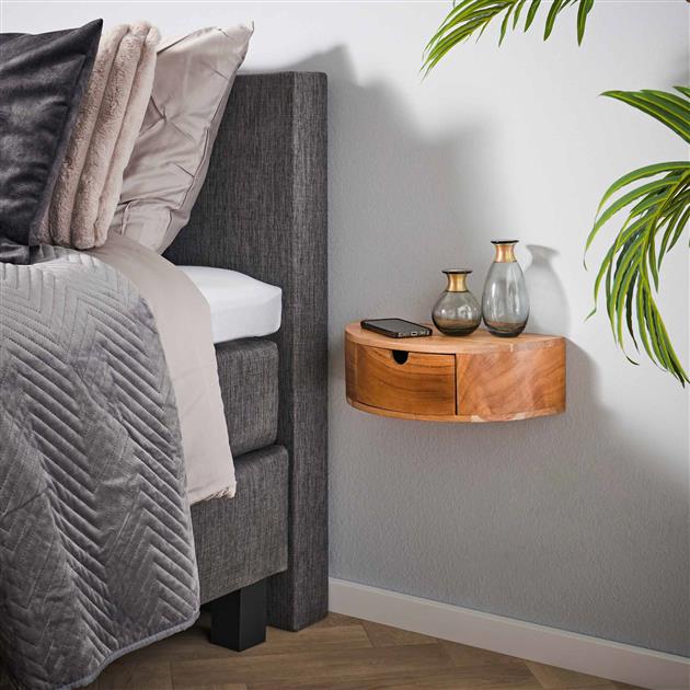 Nachtkastje Curve | 1 Lade | Naturel Massief Acacia