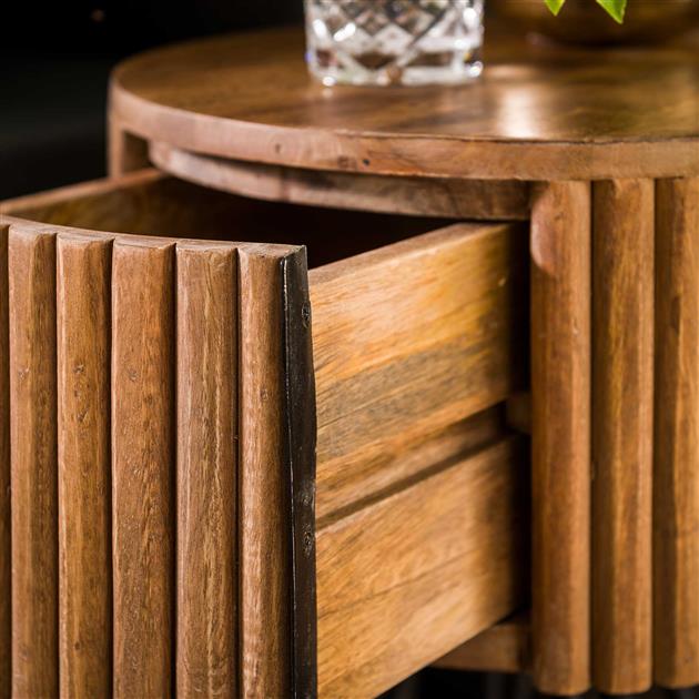 Nachtkastje Tweak | Rond | 1 Lade | Zandkleur Massief Mango