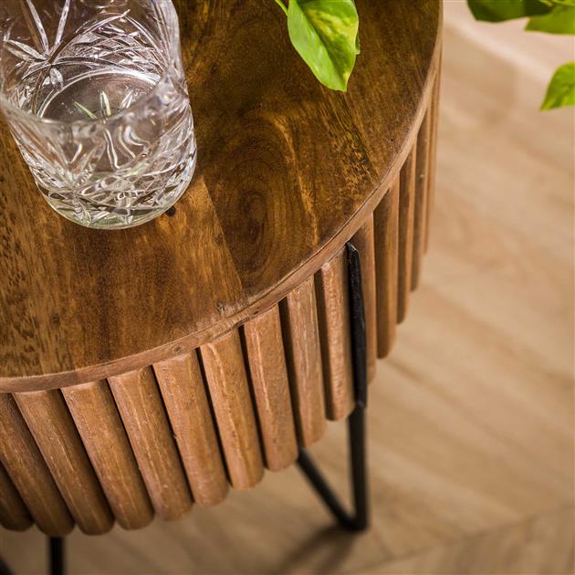 Nachtkastje Tweak | Rond | 1 Lade | Zandkleur Massief Mango