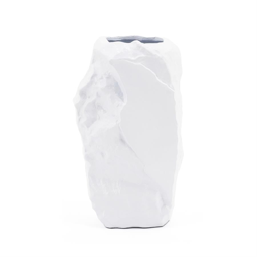 Vaas & Pot Pedra wit aluminium 43 cm, vooraanzicht op witte achtergrond
