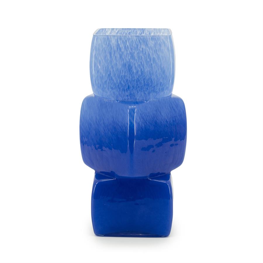 Vaas & Pot Batu blauw glas, vooraanzicht op witte achtergrond