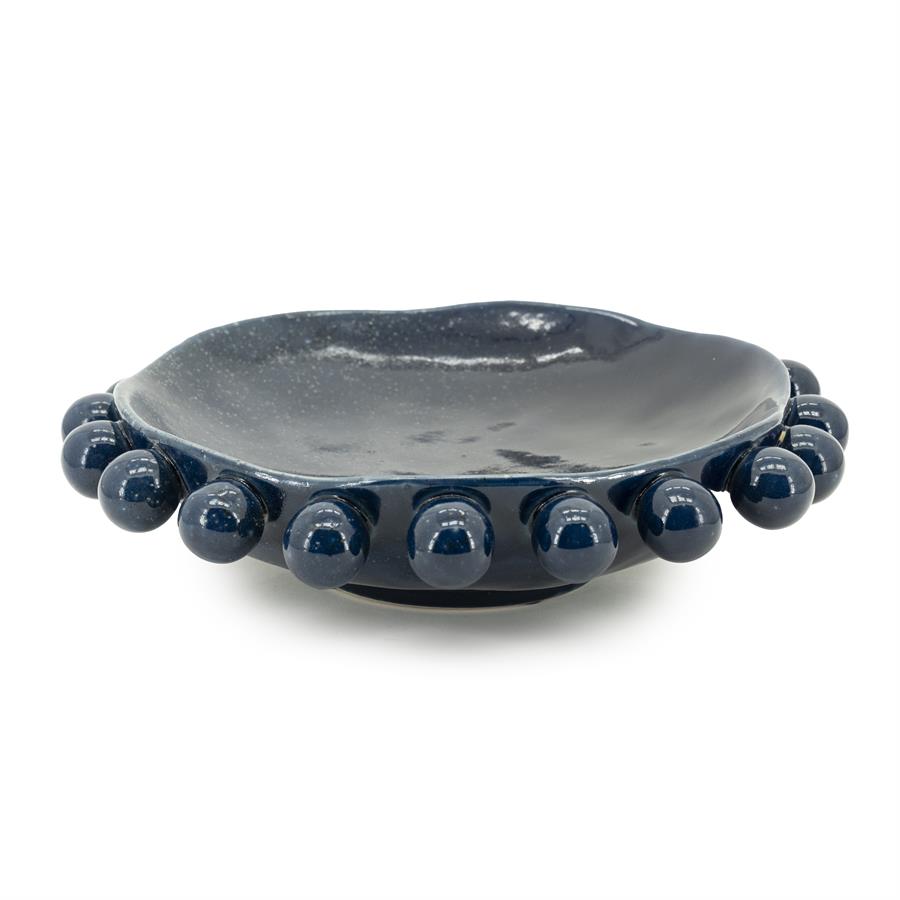 Schaal Viro blauw aardewerk, vooraanzicht op witte achtergrond