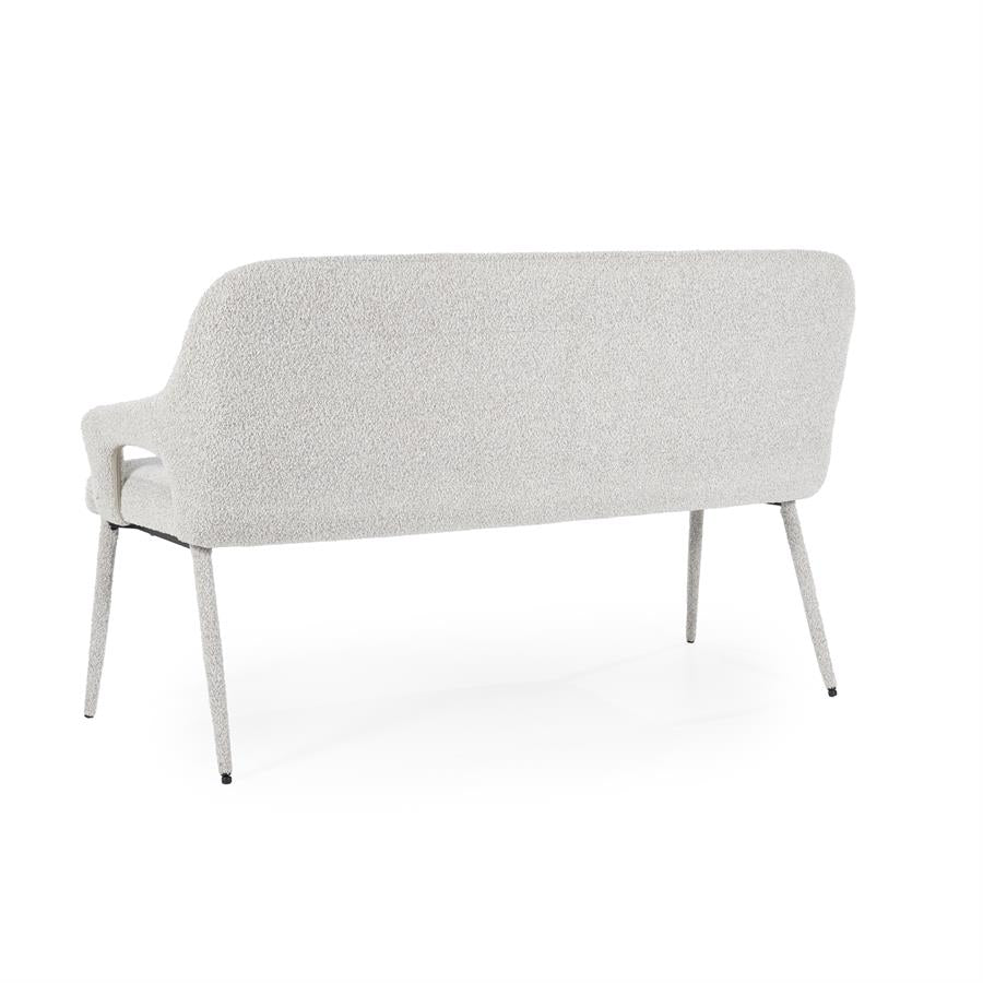 Halbank Fika beige stof, schuin achteraanzicht op witte achtergrond