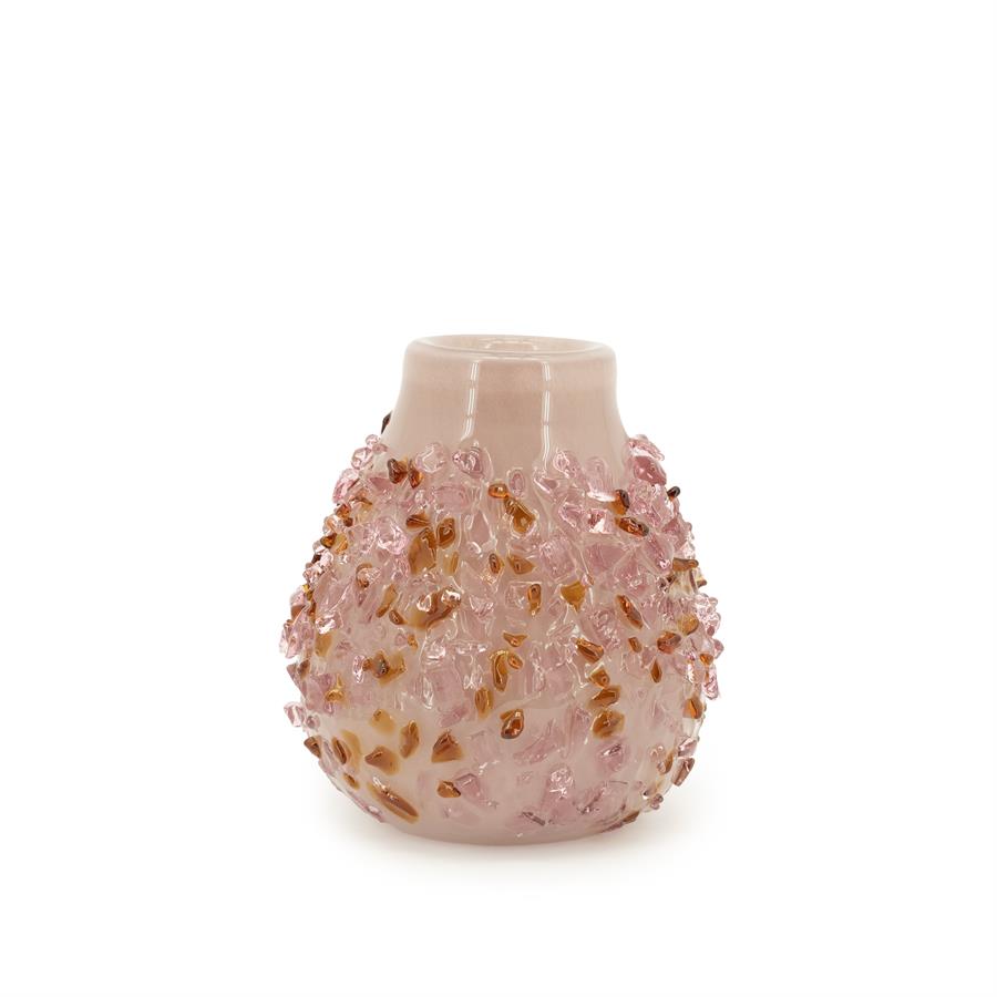 Vaas & Pot Quartz roze glas, vooraanzicht op witte achtergrond