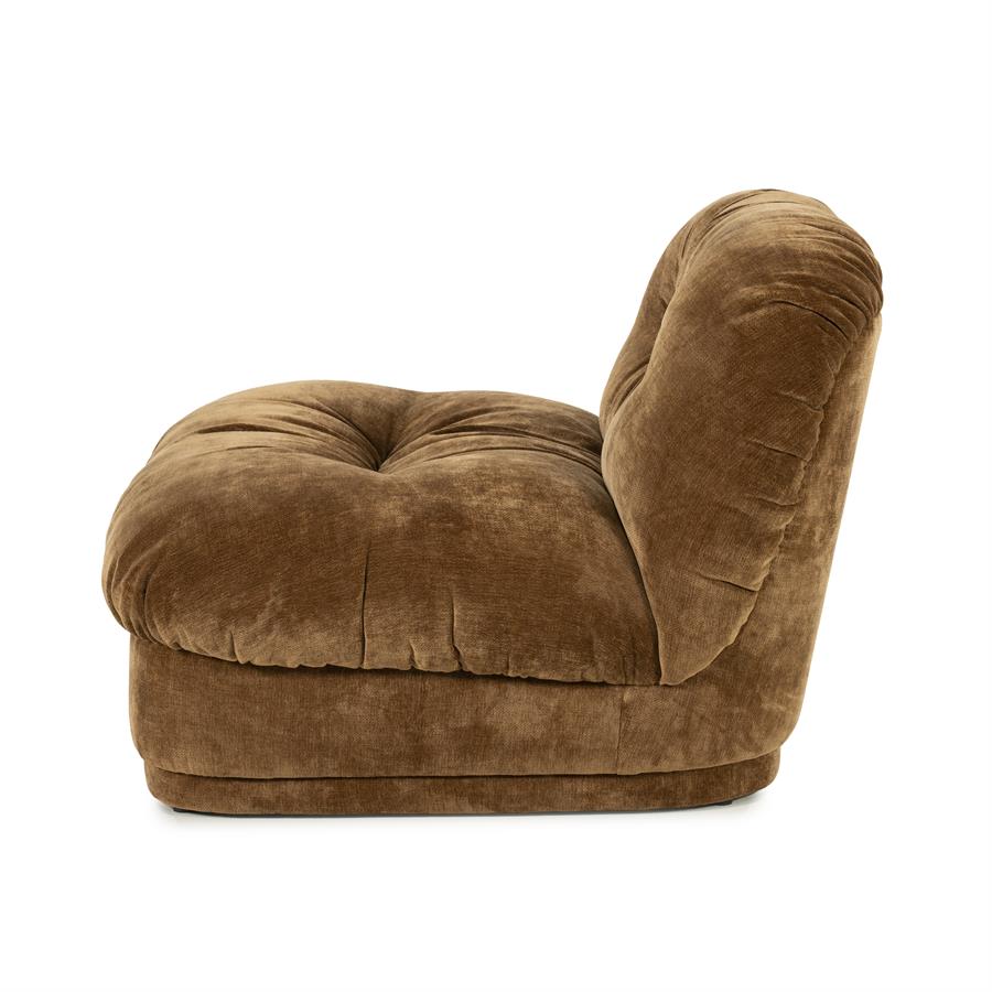 Fauteuil Nook geel polyester, zijaanzicht op witte achtergrond