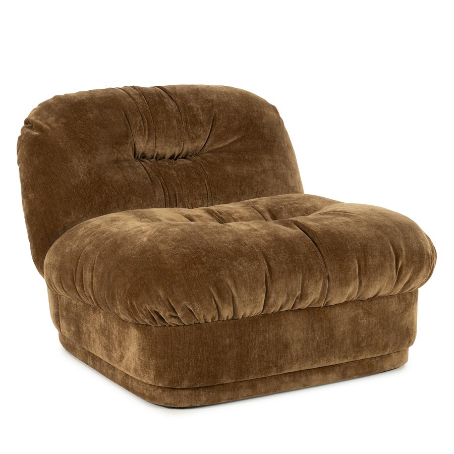 Fauteuil Nook geel polyester, schuin vooraanzicht op witte achtergrond
