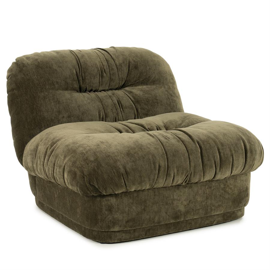 Fauteuil Nook groen polyester, schuin vooraanzicht op witte achtergrond