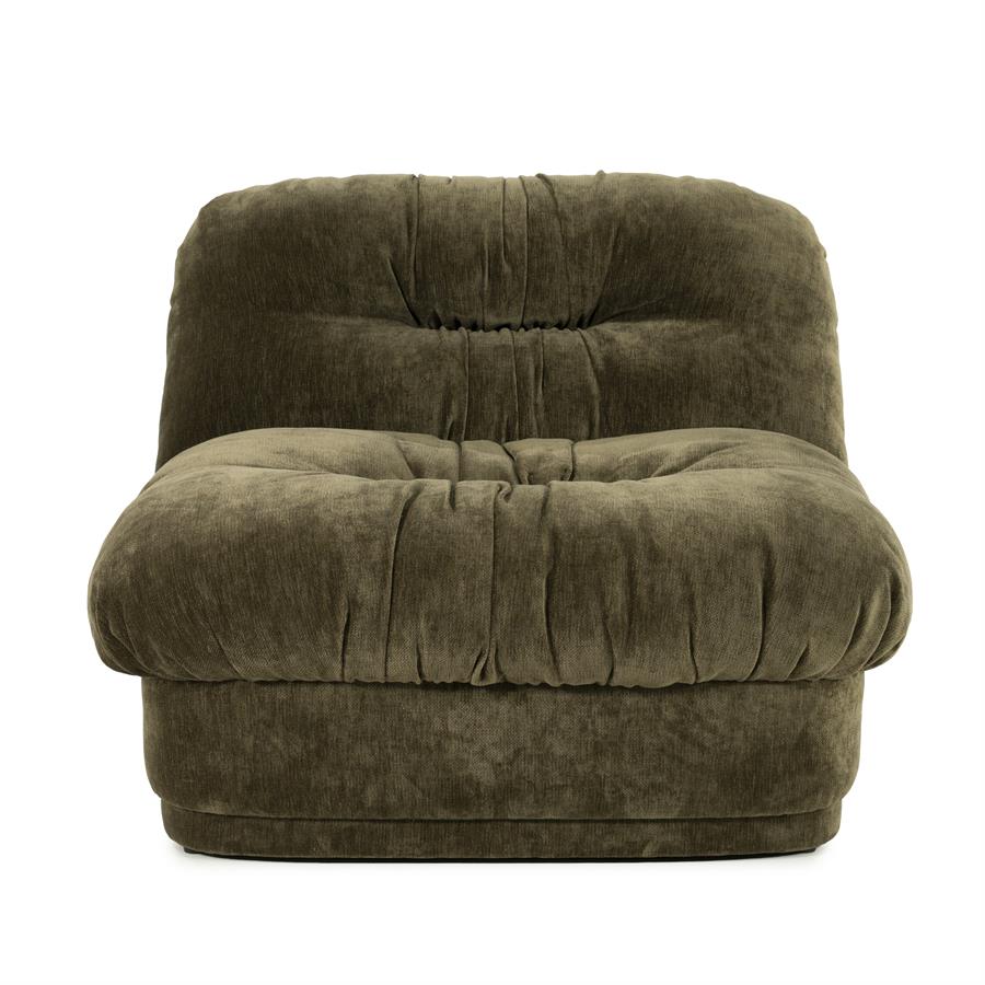 Fauteuil Nook groen polyester, vooraanzicht op witte achtergrond