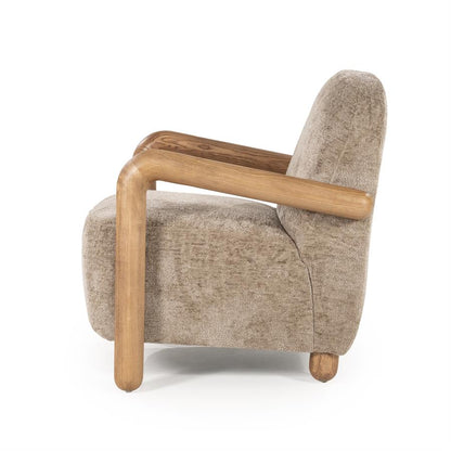Fauteuil Retrova taupe stof, zijaanzicht op witte achtergrond